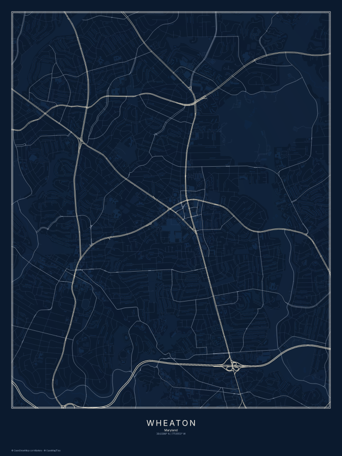 Wheaton map poster, midnight style