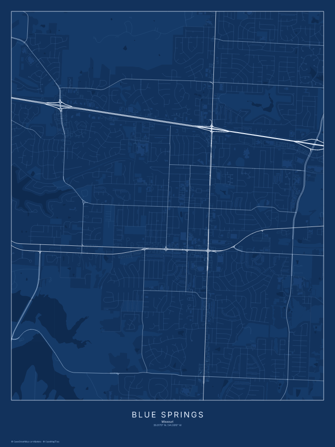 Blue Springs map poster, blueprint style