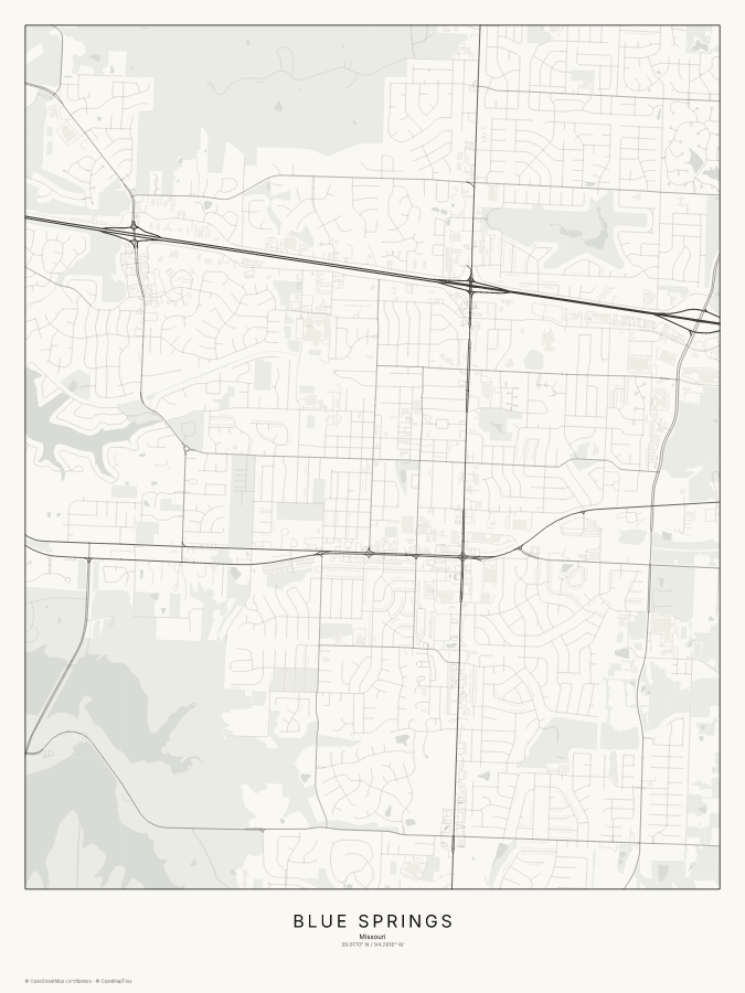 Blue Springs map poster, classic style