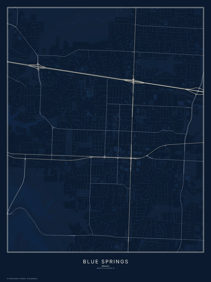 Blue Springs map poster, midnight style