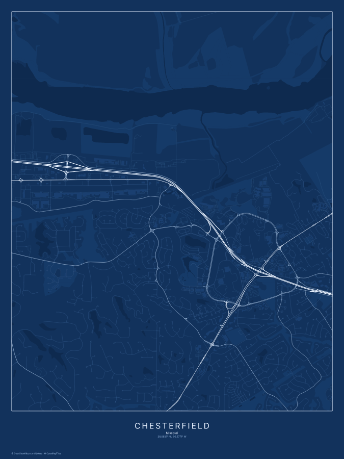 Chesterfield map poster, blueprint style