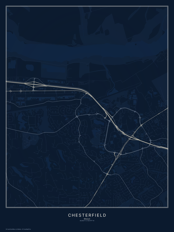 Chesterfield map poster, midnight style