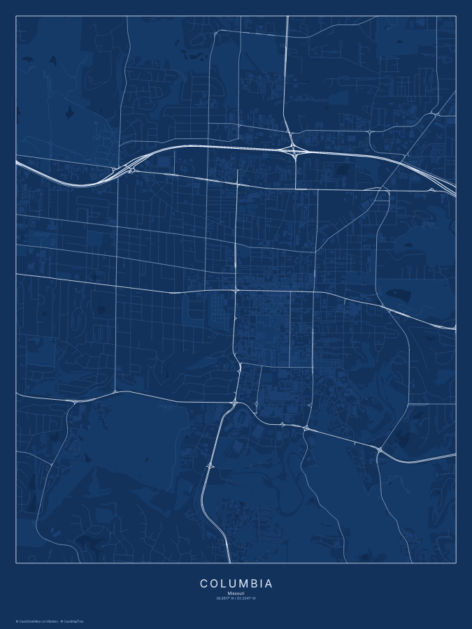 Columbia map poster, blueprint style