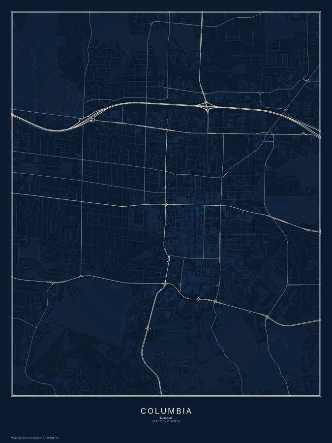 Columbia map poster, midnight style
