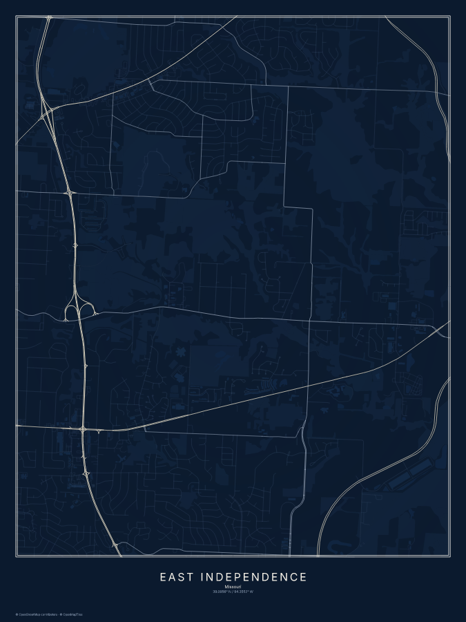 East Independence map poster, midnight style