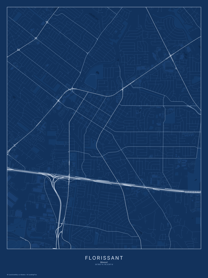 Florissant map poster, blueprint style