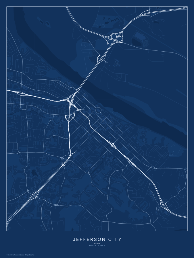 Jefferson City map poster, blueprint style
