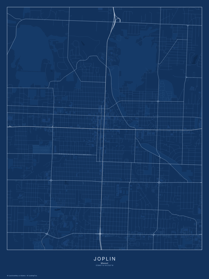 Joplin map poster, blueprint style