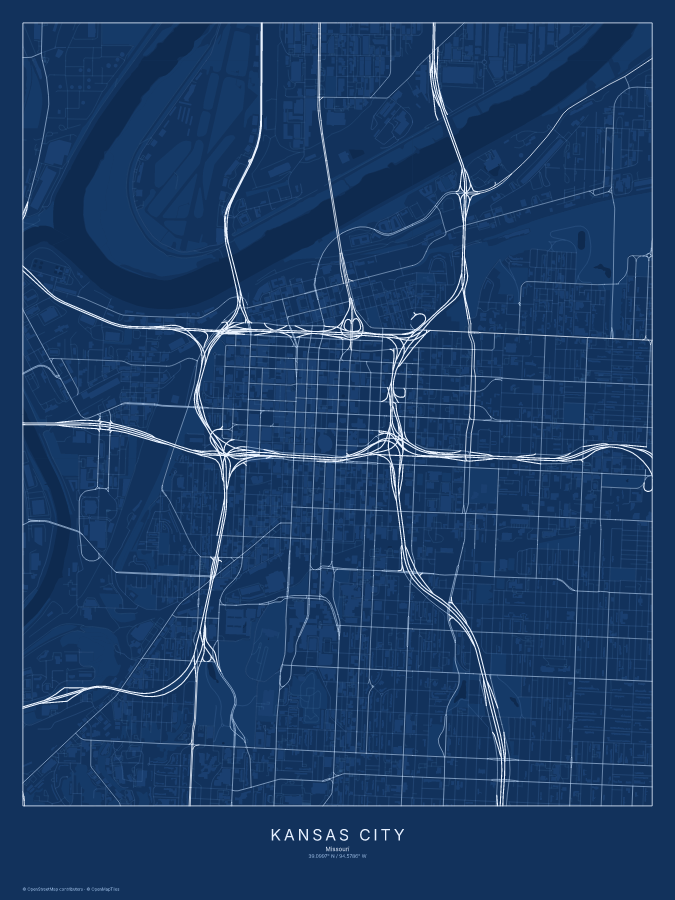 Kansas City map poster, blueprint style