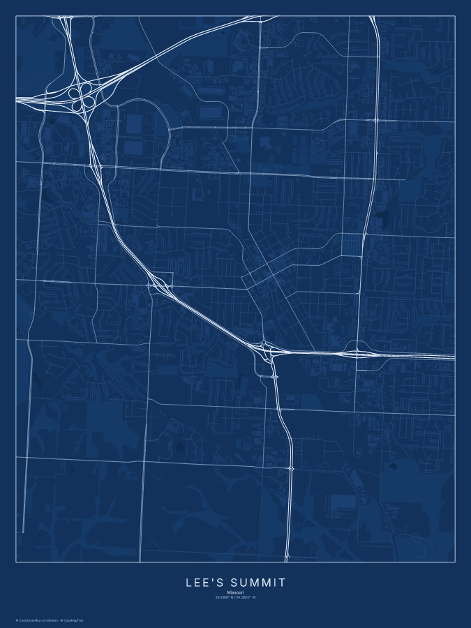 Lee's Summit map poster, blueprint style