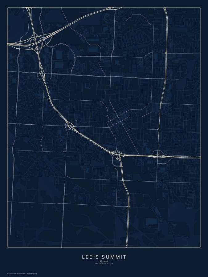 Lee's Summit map poster, midnight style