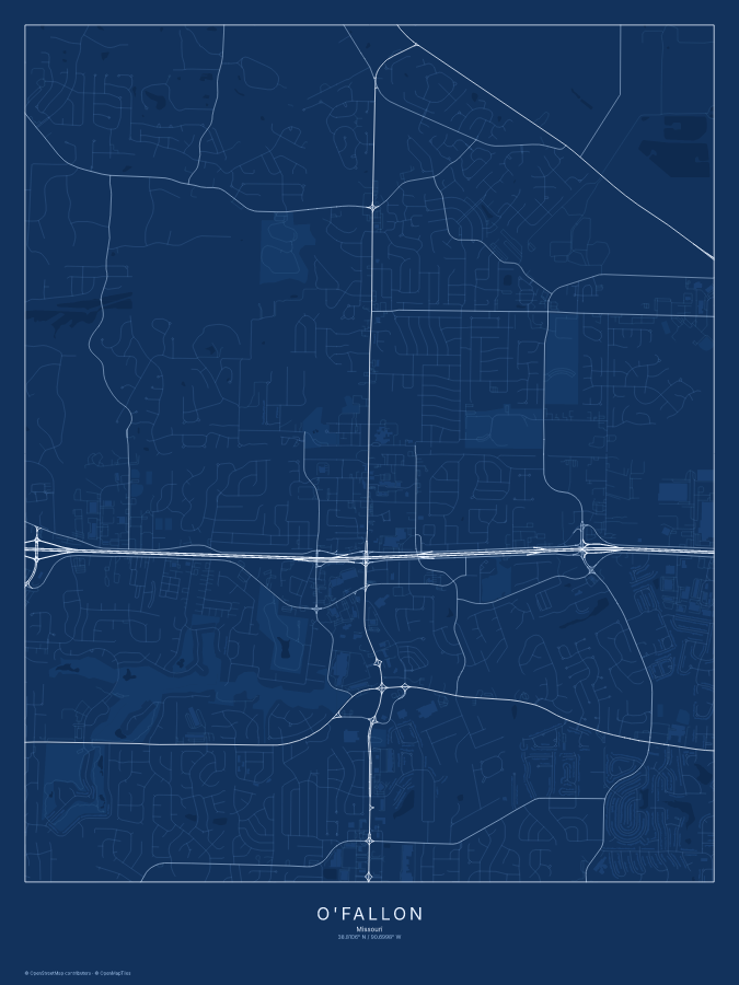O'Fallon map poster, blueprint style