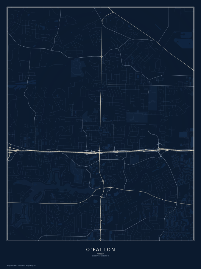 O'Fallon map poster, midnight style