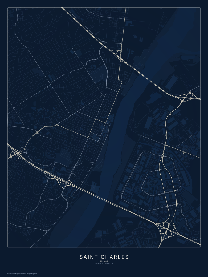 Saint Charles map poster, midnight style