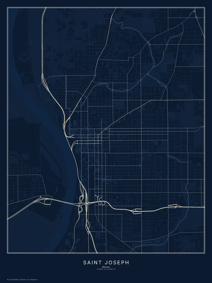 Saint Joseph map poster, midnight style
