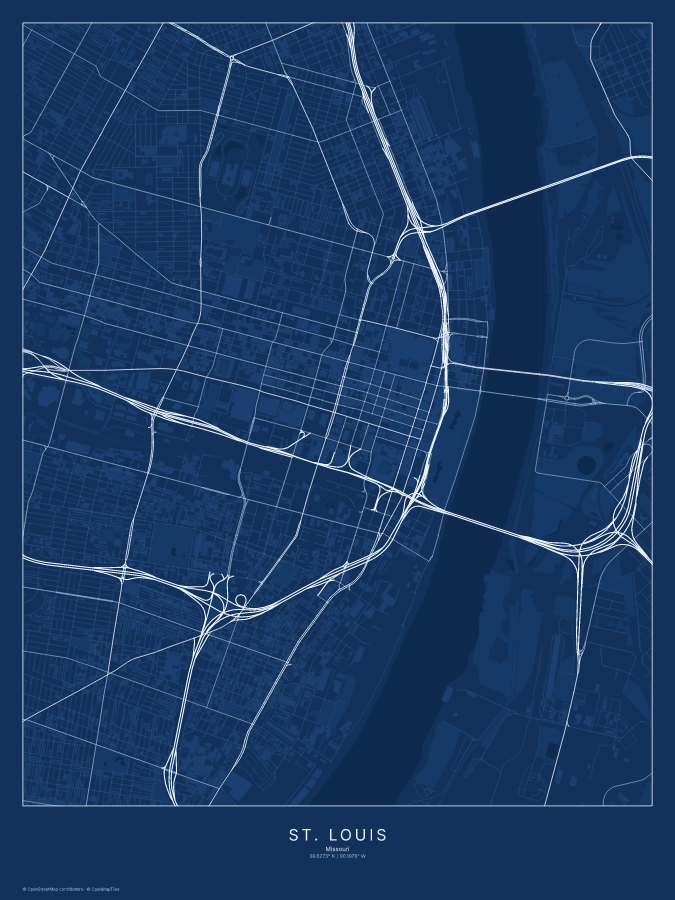 St. Louis map poster, blueprint style