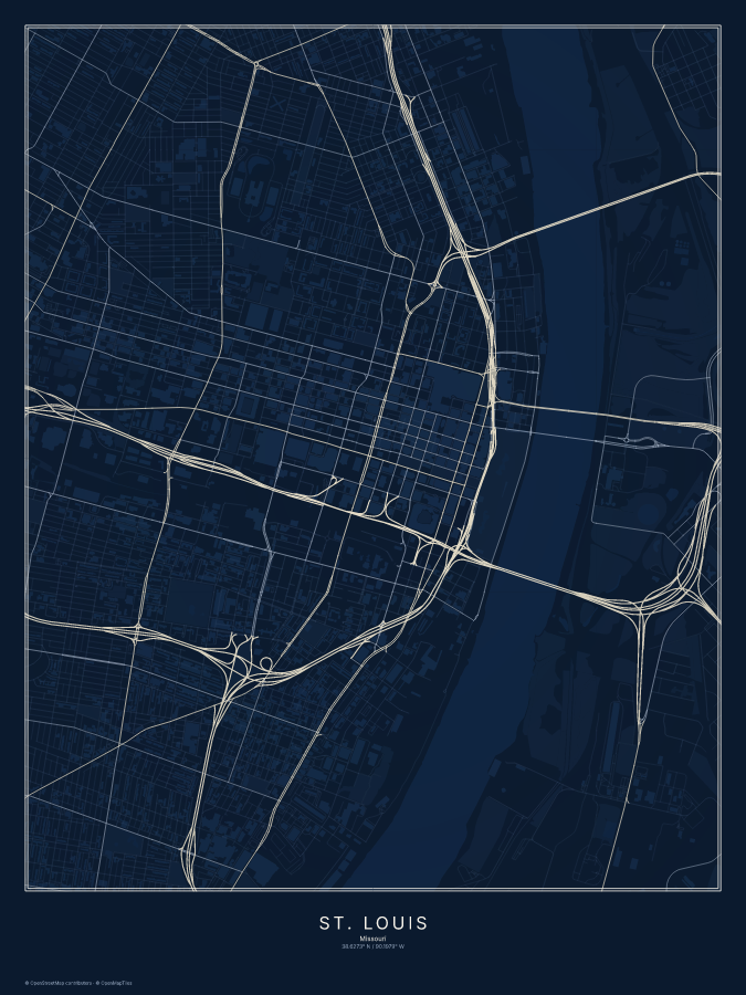 St. Louis map poster, midnight style