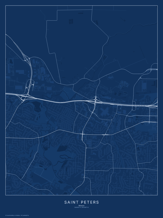 Saint Peters map poster, blueprint style