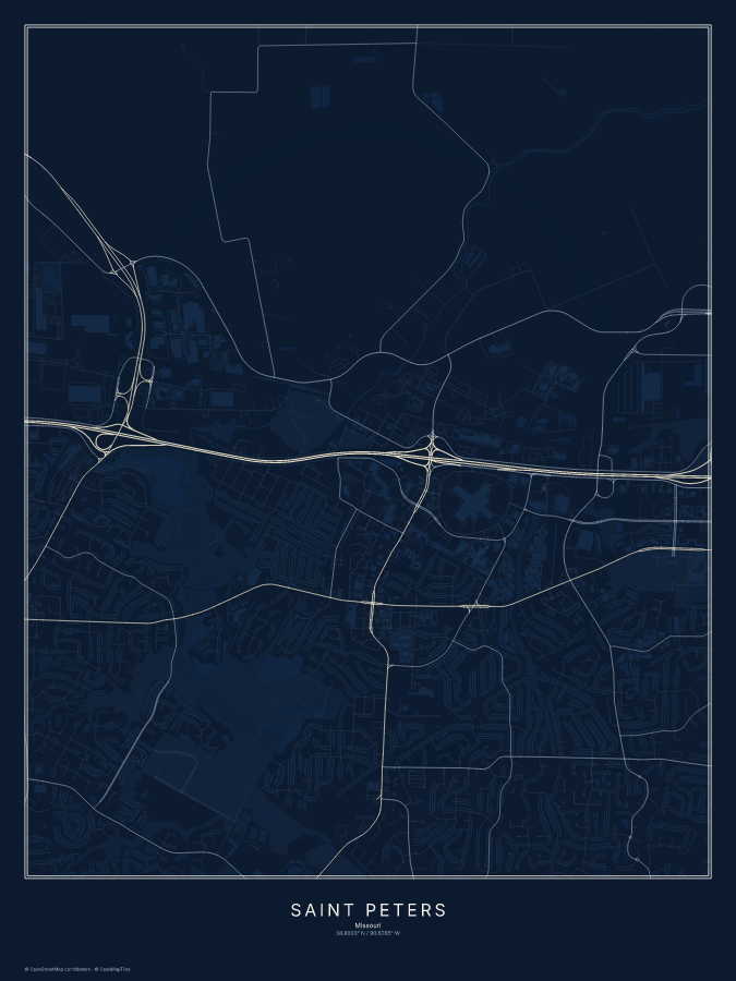 Saint Peters map poster, midnight style