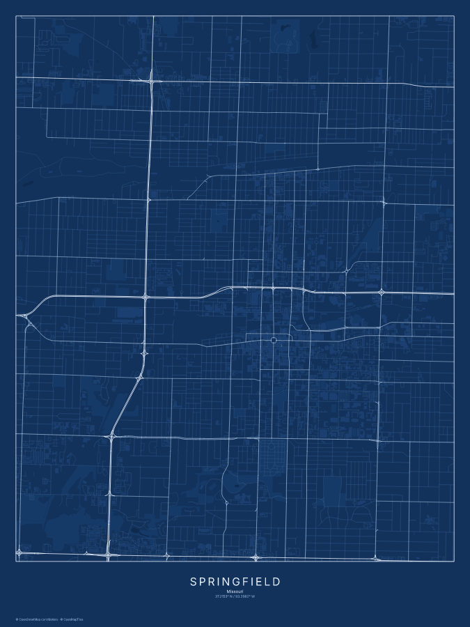 Springfield map poster, blueprint style