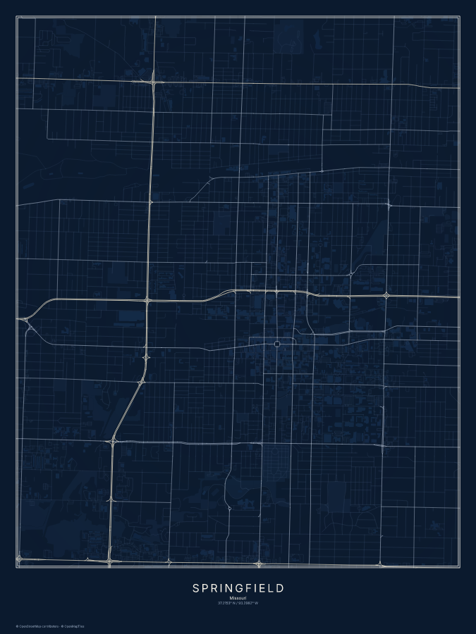 Springfield map poster, midnight style