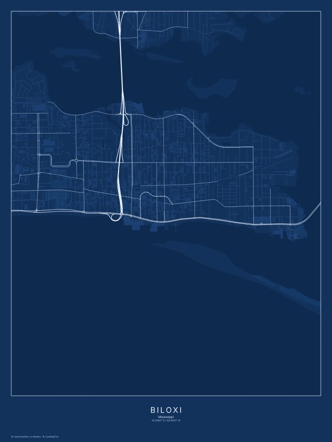 Biloxi map poster, blueprint style