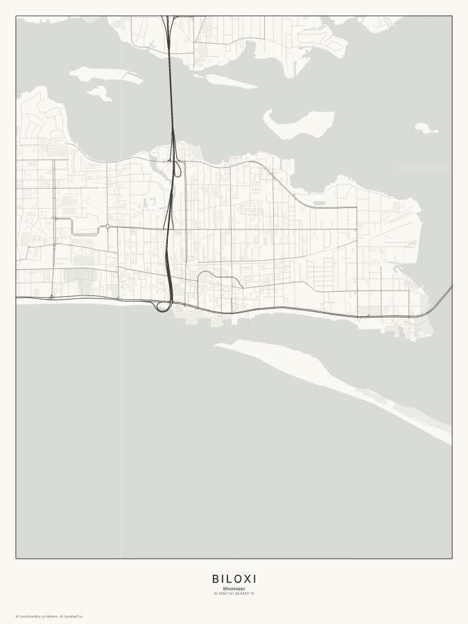 Biloxi map poster, classic style