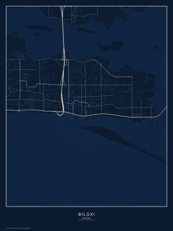 Biloxi map poster, midnight style