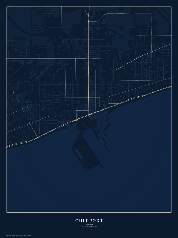 Gulfport map poster, midnight style