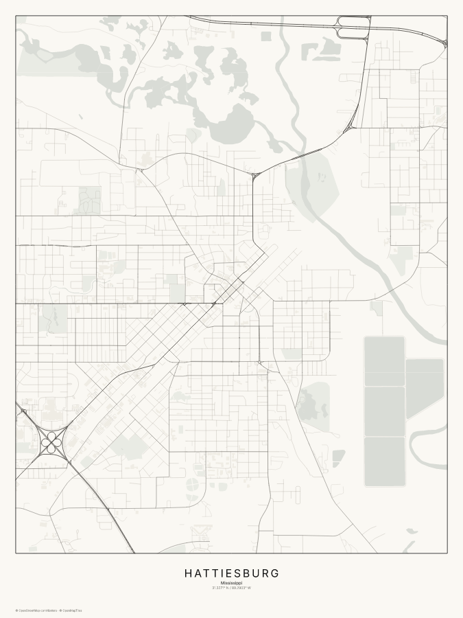 Hattiesburg map poster, classic style