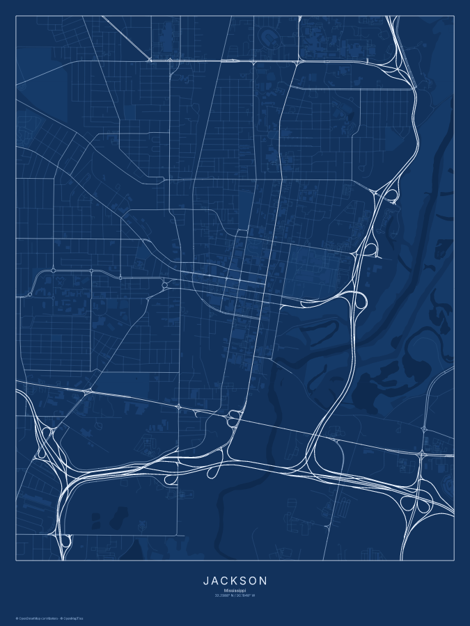Jackson map poster, blueprint style