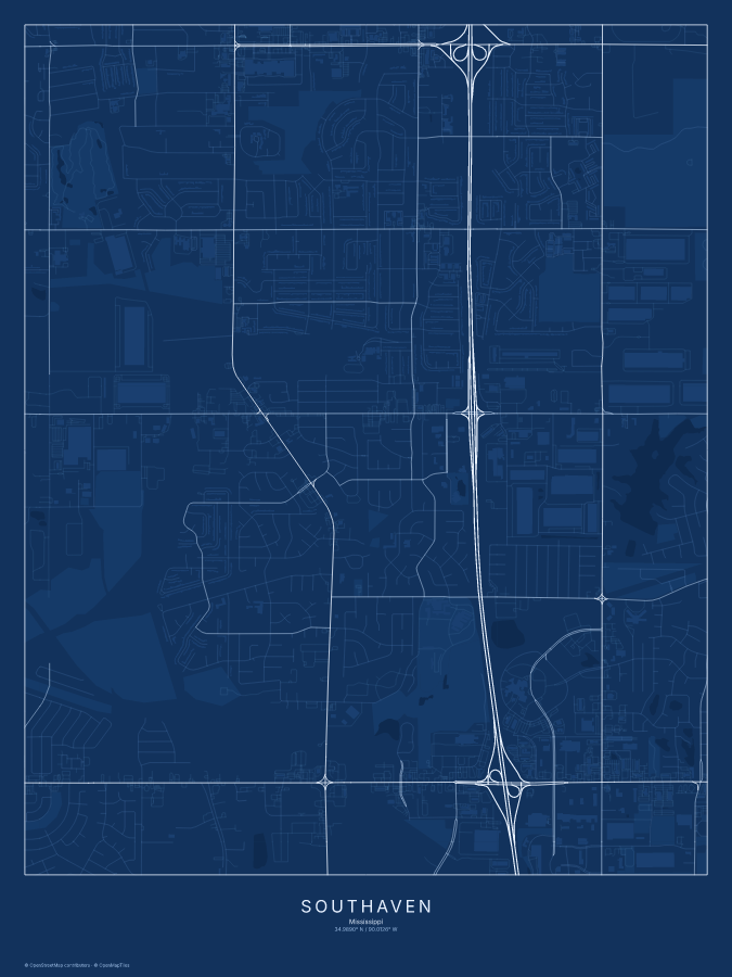 Southaven map poster, blueprint style