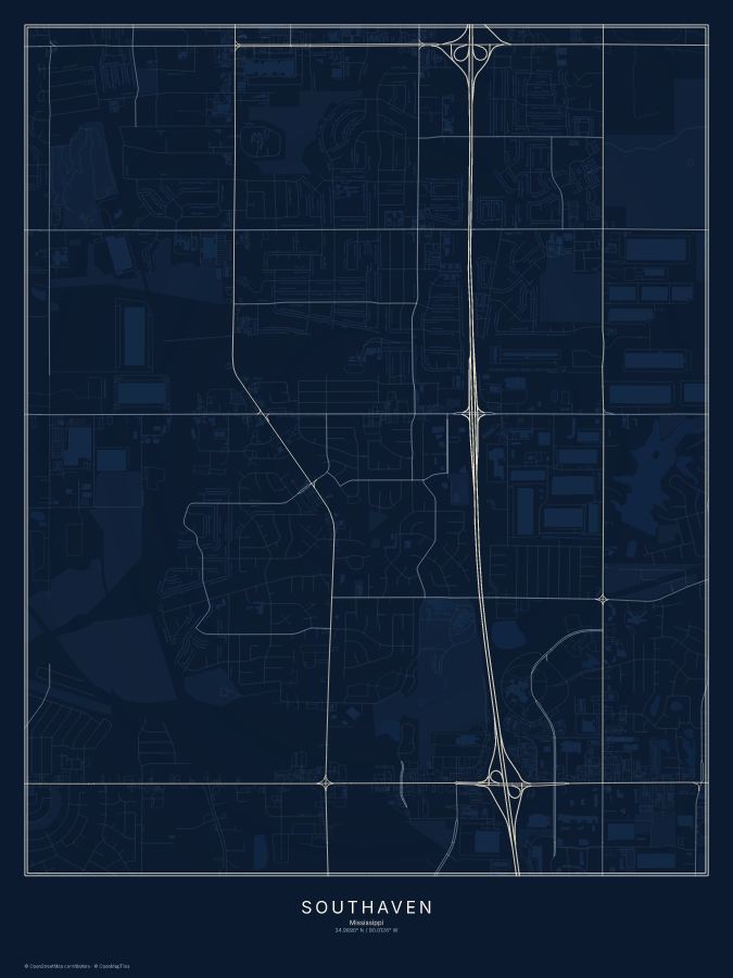 Southaven map poster, midnight style