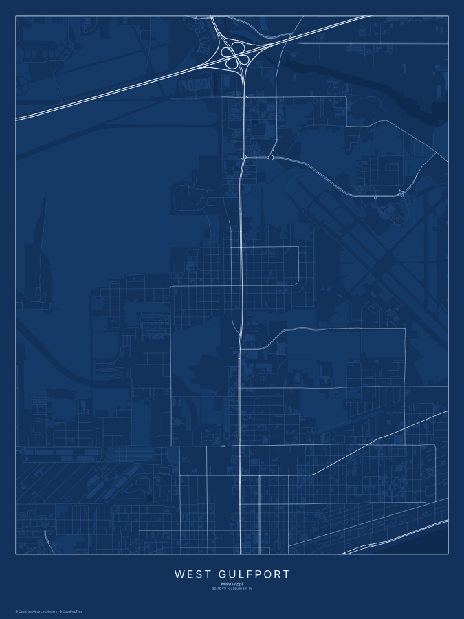 West Gulfport map poster, blueprint style