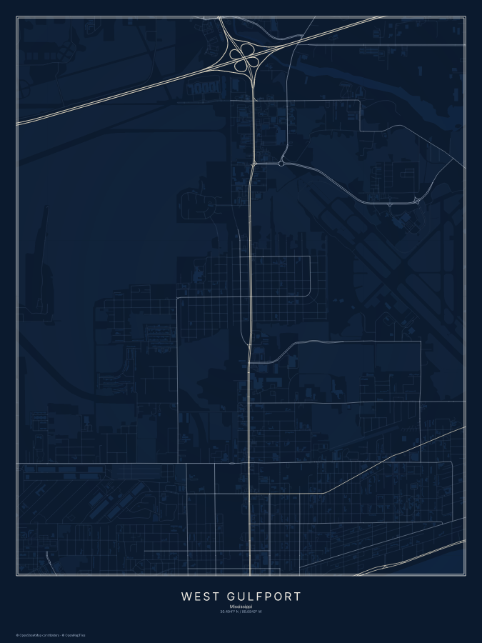 West Gulfport map poster, midnight style