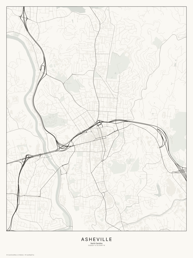 Asheville map poster, classic style