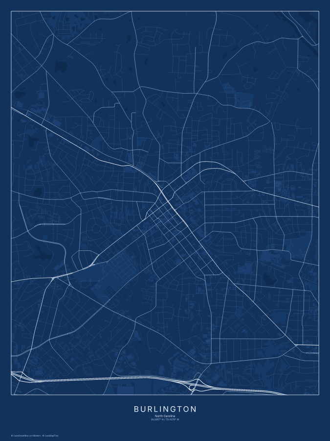 Burlington map poster, blueprint style