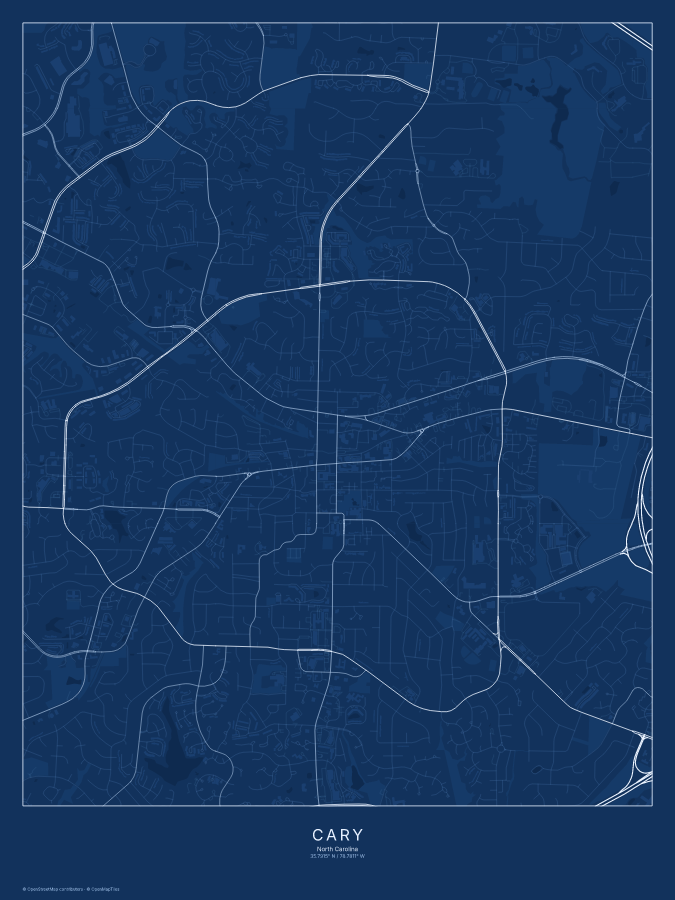 Cary map poster, blueprint style