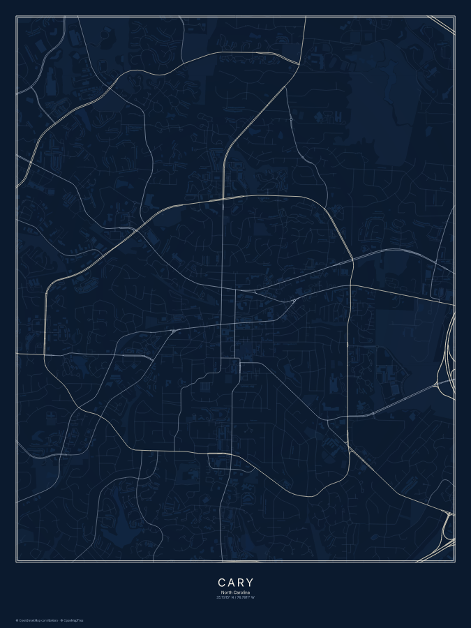 Cary map poster, midnight style