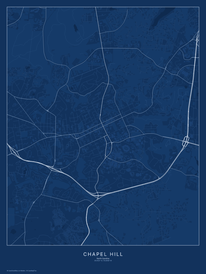 Chapel Hill map poster, blueprint style