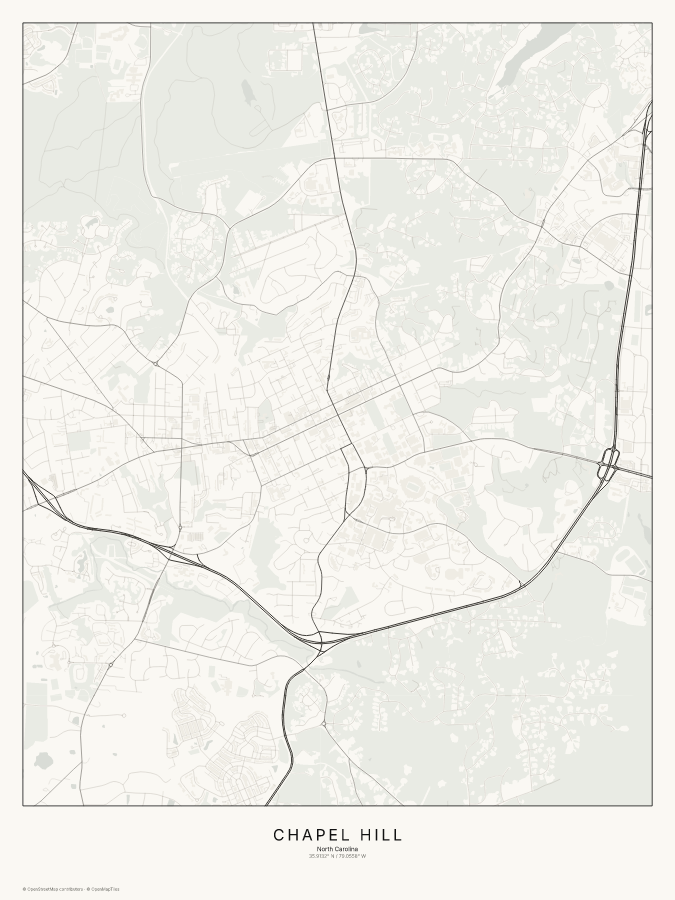 Chapel Hill map poster, classic style