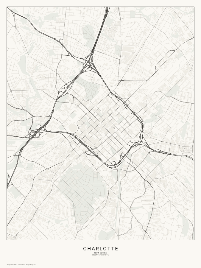Charlotte map poster, classic style