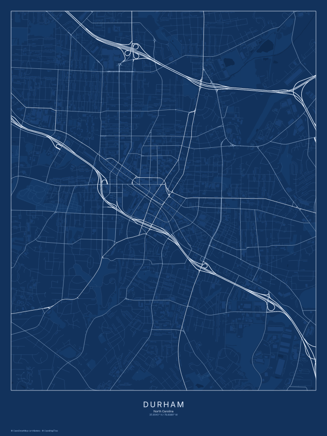 Durham map poster, blueprint style