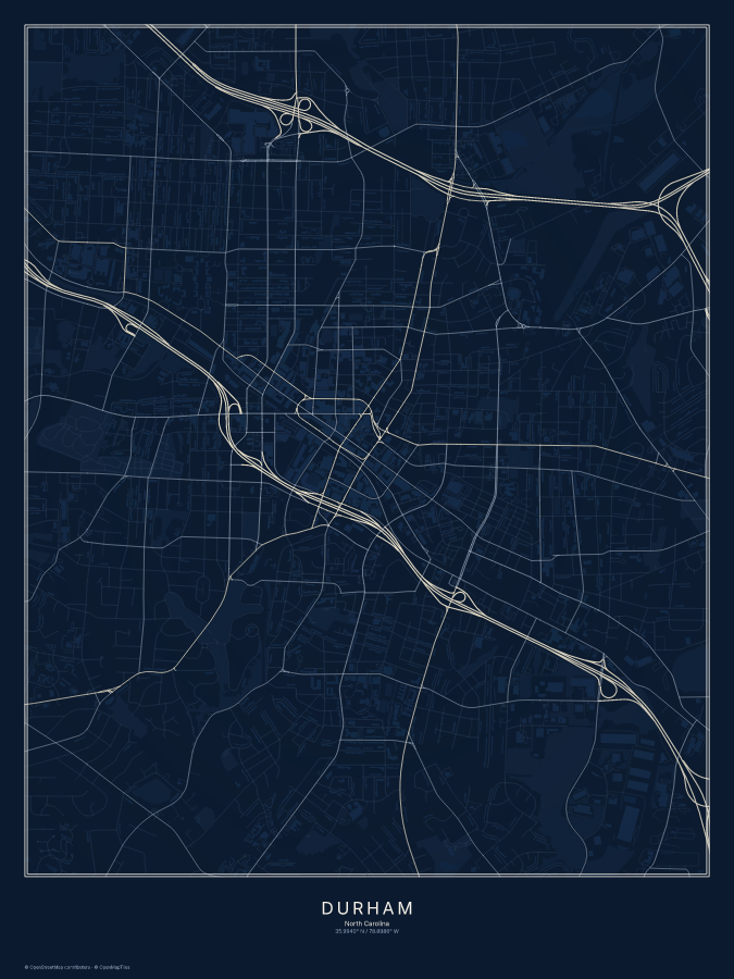 Durham map poster, midnight style