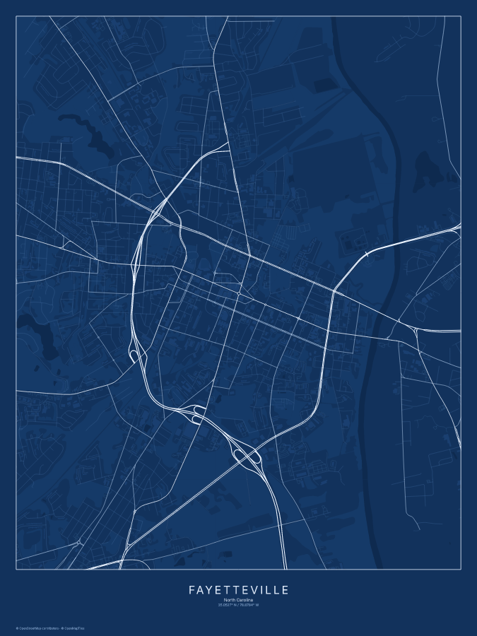Fayetteville map poster, blueprint style