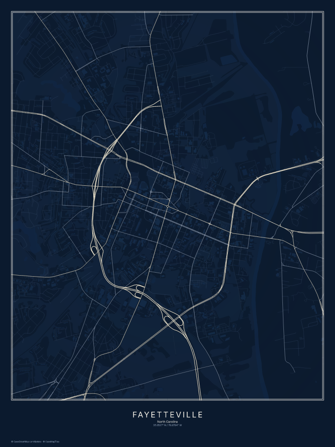 Fayetteville map poster, midnight style
