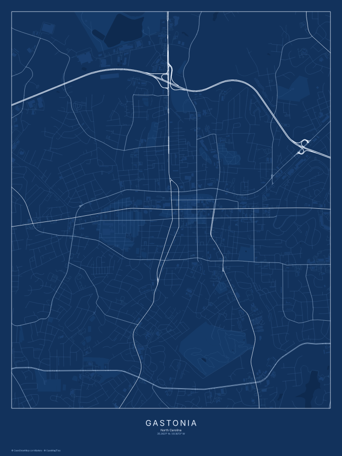Gastonia map poster, blueprint style