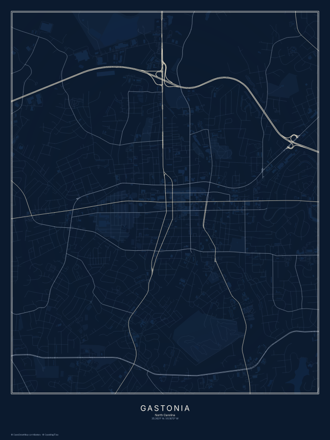 Gastonia map poster, midnight style