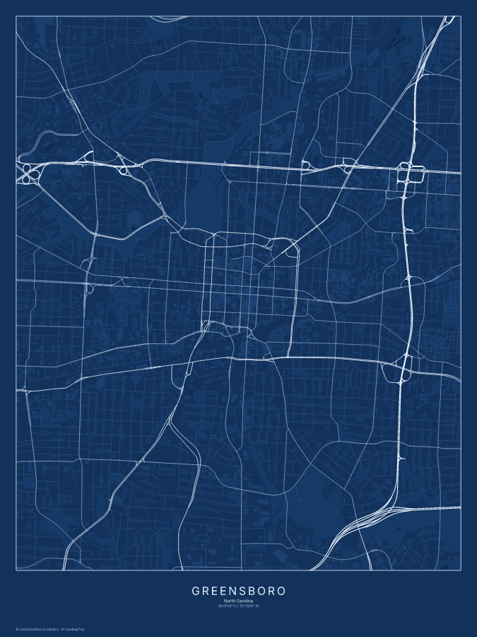 Greensboro map poster, blueprint style