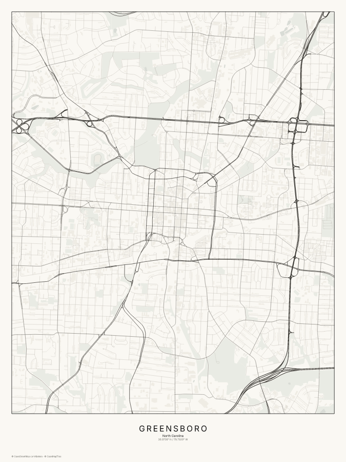 Greensboro map poster, classic style